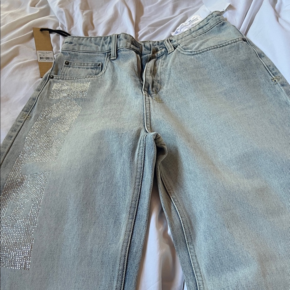 Light Blue Jeans with Rhinestone Detail